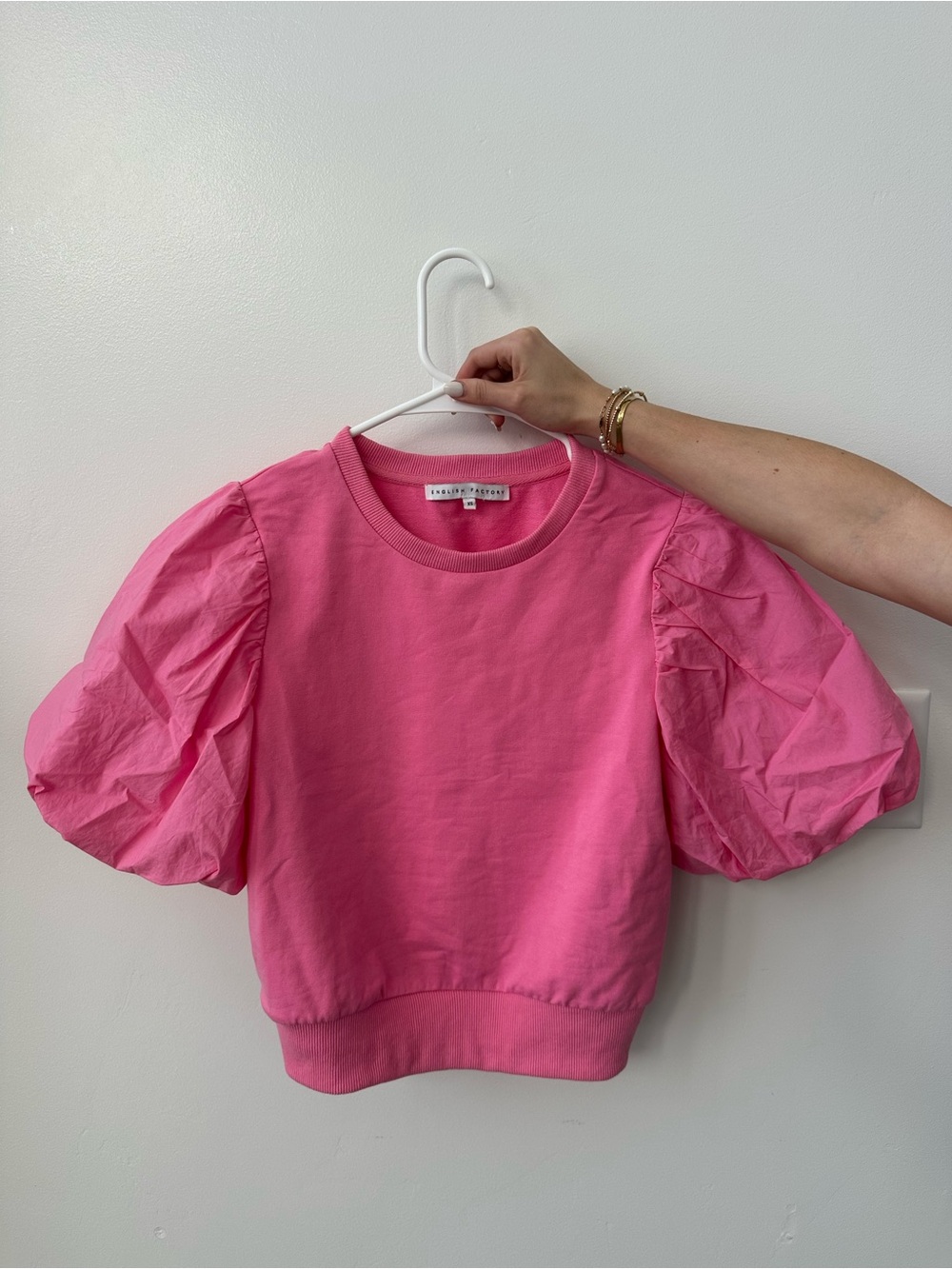 English Factory Bright Pink Puff-Sleeve thick blouse
